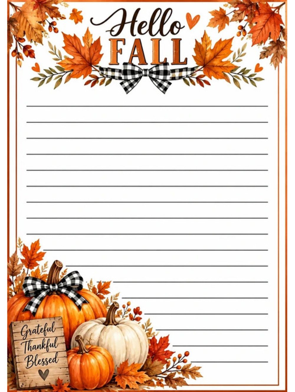 🍂 Hello Fall 5x7 Notepad | Pumpkin & Fall Leaves Peel & Tear Note Pad Set of 2